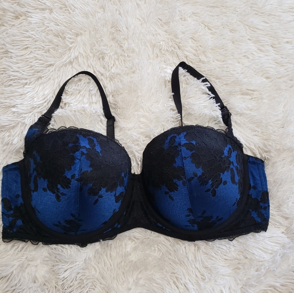 Torrid blue with black scalloped floral lace